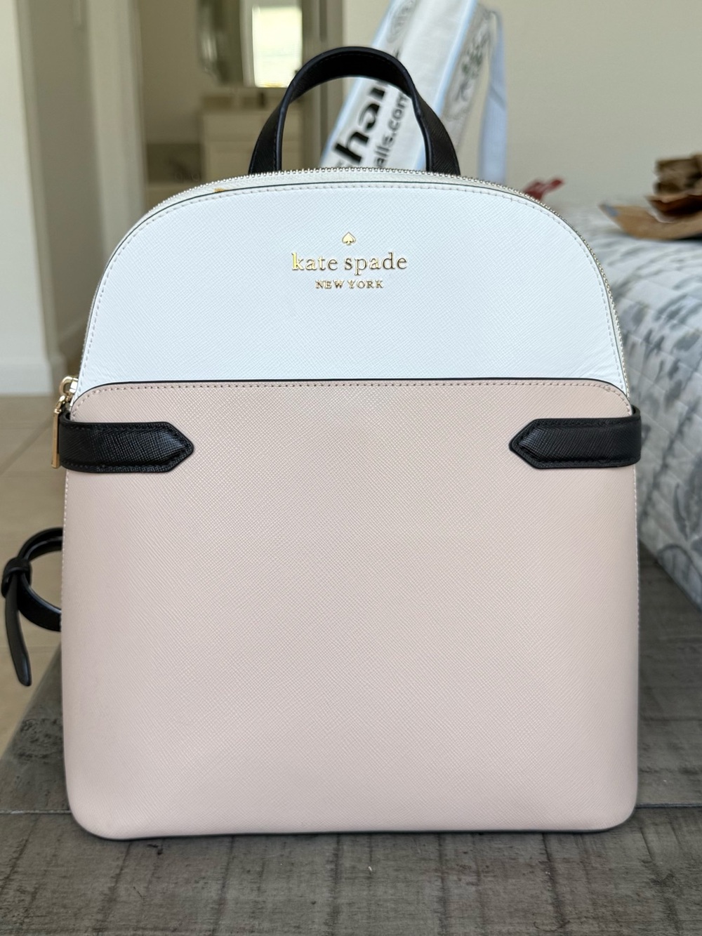 New Kate Spade Staci Saffiano Leather Dome Backpack Warm Beige Multi